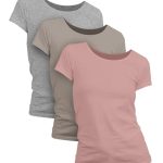 Basic Treasure Set van 2 of 3 T-shirts voor dames, korte mouwen of shirts met lange mouwen voor vrouwen, 100% katoen T-shirt, 3 x mix - korte mouwen, L