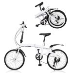 HINOPY Vouwfiets, 20 inch, 6 versnellingen, dubbele V-rem, voor dames en heren, volwassenen, vouwfiets, geschikt vanaf 135 cm-180 cm, wit