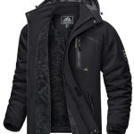 KEFITEVD Herenjassen Waterdichte Fleece Winter Warm Ski Regenjassen Outdoor Thermische Jassen met Afneembare Capuchon, Zwart, L
