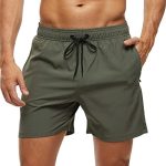 Arcweg Zwembroek voor heren, met ritszakken, ademend, waterafstotend, trainingsshorts voor heren, elastisch, verstelbaar, met trekkoord en meshvoering, groen, L
