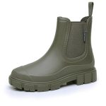 Beste regenlaarzen dames DRECAGE Regenlaarzen Dames Waterdicht Chelsea Enkellaarzen Enkellaarsjes Rubberen Winddicht Wellington Laarzen Groen 37