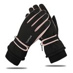 Andiker Winterhandschoenen voor dames, warme winterhandschoenen, waterdicht, touchscreen, antislip, snowboardhandschoenen voor skiën, hardlopen en fietsen, zwart, roze, Eén maat