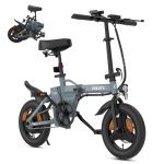 ESKUTE F100 Opvouwbare Elektrische Fiets, 14" E-bike, 36V 9Ah Accu, Max. 25 km/u, Actieradius 35–60 km, LCD Scherm, USB Telefoonhouder, Ergonomisch Zadel, Stads Electric Bike voor Volwassenen, Grijs