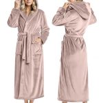 NY Threads Badjas met capuchon voor dames - pluche lange badjas, Taupe, S