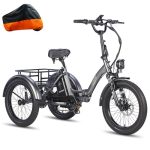 Fafrees F20 Mate E Bike Driewieler voor volwassenen, 48 V, officieel, e-bike, vouwfiets, 20 inch, dames en heren, 18,2 Ah accu met achterlastmand, grijs