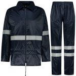 Beste regenkleding BWOLF Himalaya Regenpak voor heren, lange mouwen, waterdicht met elastische taille, capuchonjack, regenkleding, regenjas + regenbroek, 2 zakken, Reflecterend blauw., XXL