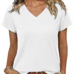 Jahetuul Dames tops zomer V-hals T-shirts voor dames korte mouw casual losse pasvorm effen T-shirt voor thuis buiten, Wit, M