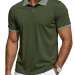 Runcati Poloshirt voor heren, zomer, korte mouwen, golfshirt, regular fit, contrast, T-shirt, basic, casual, knoopsluiting, vrije tijd, poloshirt, legergroen, XXL