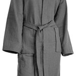 Brandsseller Unisex Badjas van Katoen met Wafelstructuur maat L – Lichte kamerjas voor dames en heren – Saunajack voor wellness & thuis – Comfortabel & ademend – Antraciet