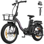 Beste elektrische fatbike Runetic Elektrische Fiets Voor Volwassenen, 250W Opvouwbare Elektrische Fiets Met Afneembare 36V 13AH Batterij En Snelheid 25KM/H Bereik Tot 80KM, 20“* 3.0” Dikke Band City Commuter Ebike (Zwart)