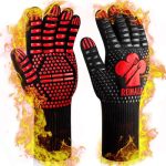 Reinalin Barbecuehandschoenen, Hittebestendig tot 800 °C, Ovenhandschoenen, Vuurvaste Handschoenen, BBQ-handschoenen, Kookhandschoenen, Ovenwanten (Rood, L/XL/XXL)