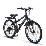 Chillaxx Bike Escape Premium Mountainbike, fiets voor meisjes, jongens, heren en dames in 24" en 26"- 21 versnellingen (24", zwart-blauw, V-rem)