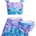 Arshiner Meisjes Bikini Set 3dlg Kinderen Bloemen Zeemeermin Badpak Ruffle Tankini met Rok Zwemkleding 5-12 Jaar, Kleur 7, 7-8 jaar