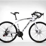 ALQPPM Racefiets, 66 cm (26 inch), fiets met 24 versnellingen, dubbele schijfrem, frame van koolstofstaal, racefiets op de weg, rood/wit
