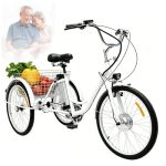 Elektrische Driewieler Voor Volwassenen, 24-Inch 3-Wiel Fiets, Grote Mand + Lcd-Scherm, Laadvermogen 150 Kg, Voor Winkelen En Reizen Voor Ouderen White