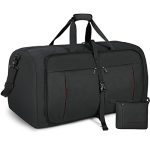 NUBILY Opvouwbare reistas, groot, 65 l, 80 l, 100 l, sporttas voor heren en dames, met schoenenvak, lichte reistas, weekendtas, handbagage, tas, zwart/blauw, zwart, 65L, Sportief