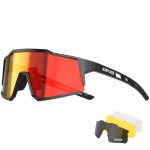 KAPVOE Gepolariseerde fietsbril met 4 verwisselbare glazen TR90-montuur voor heren en dames, sportzonnebril voor sport, fietsen, MTB, fietsbril, sportbril, rijden, vissen, baseball 01 Rood Zwart
