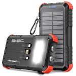 Beste solar powerbank Solar Powerbank 26800mAh, Powerbank PD15W USB C Externe accu met 3 kabels, 5 uitgangen 3 ingangen Waterdichte zonnelader met twee zaklampen en karabijnhaak voor kamperen