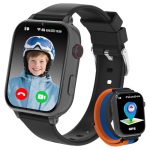 Beste GPS horloge kind Smartwatch voor kinderen, 4G, met GPS, telefoon voor meisjes en jongens, met SOS, kat, videogesprek, wifi, klassenmodus, wekker, camera, spelletjes, cadeau van 4 tot 12 jaar, zwart