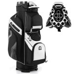 COSTWAY Golftas, lichte golftas met onderverdeling en draagriem, draagbare golftas met regenhoes en 11 vakken, waterafstotend, voor heren en dames, zwart
