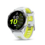 Garmin® Forerunner® 970, Premium GPS Running en Triathlon Smartwatch, AMOLED-display, ingebouwde LED-zaklamp, titanium met witte hardsteen behuizing en witsteen/doorschijnende versterker gele band