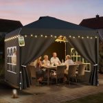 Soontrans Paviljoen 3x3m, Laat iedereen samenkomen, opvouwbaar paviljoen met in hoogte verstelbare zijkanten en dakwanden, pop-up partytent met draagtas en zandzakken voor tuin, terras, zwembad