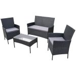 SVITA Brooklyn tuinlounge 4-delig polyrotan loungeset weerbestendig tuin terras balkon incl. kussens glazen tafel zwart