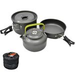 JZK camping kookgereiset, 2 - 3 personen, opvouwbare camping pannenset, steelpan, pan, theepot voor buiten, picknicken, kamperen en wandelvakanties