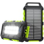 Beste powerbank met zonnepaneel Solar Powerbank 10000mAh met Zonnepaneel - PD 22,5W Draadloze Powerbank, USB-C, Waterdicht, 3 USB-Uitgangen, LED-Zaklamp - Voor Smartphone, Tablet, Camping & Outdoor, Groen