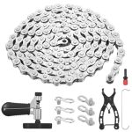 Beste ketting voor e-bike Fietsketting, 6/7/8 versnellingen, ketting 1/2 x 3/32 inch voor mountainbikes en racefietsen, met tang/kettingbreker, 4 paar hangsloten voor MTB-kettingen