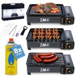 ZMC 2-in-1 gasbarbecue & campingkooktoestel met piëzo-ontsteking, draagbare tafelgrill en gasfornuis met 8 x 227 g cartridges, accessoires en koffer, 2,2 kW vermogen, voor outdoor, camping en binnen