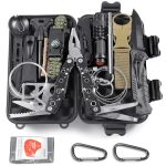 Graxury Multifunctionele 14-in-1 survivalkit en campingaccessoires, vuursteen, multifunctionele kaart, nooddeken, zaklamp voor kamperen, vissen, jagen (mes en multifunctionele tang)