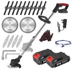 Beste grastrimmer met accu SMILOVII 21V Accu Grastrimmer Elektrisch, Snoerloze Telescopische Bosmaaier met 6x Metalen Messen & 10x Plastic Messen, 2x 2000mAh Batterijen, Lichtgewicht Grastrimmer voor Tuin & Gazon