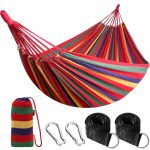 Anyoo Outdoor katoenen hangmat Multiples 210 x 150 cm, draagvermogen tot 200 kg draagbaar met draagtas voor Patio Yard Garden Lichtgroen
